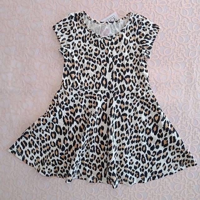 Dress terusan anak cewek perempuan lengan pendek motif macan leopard branded