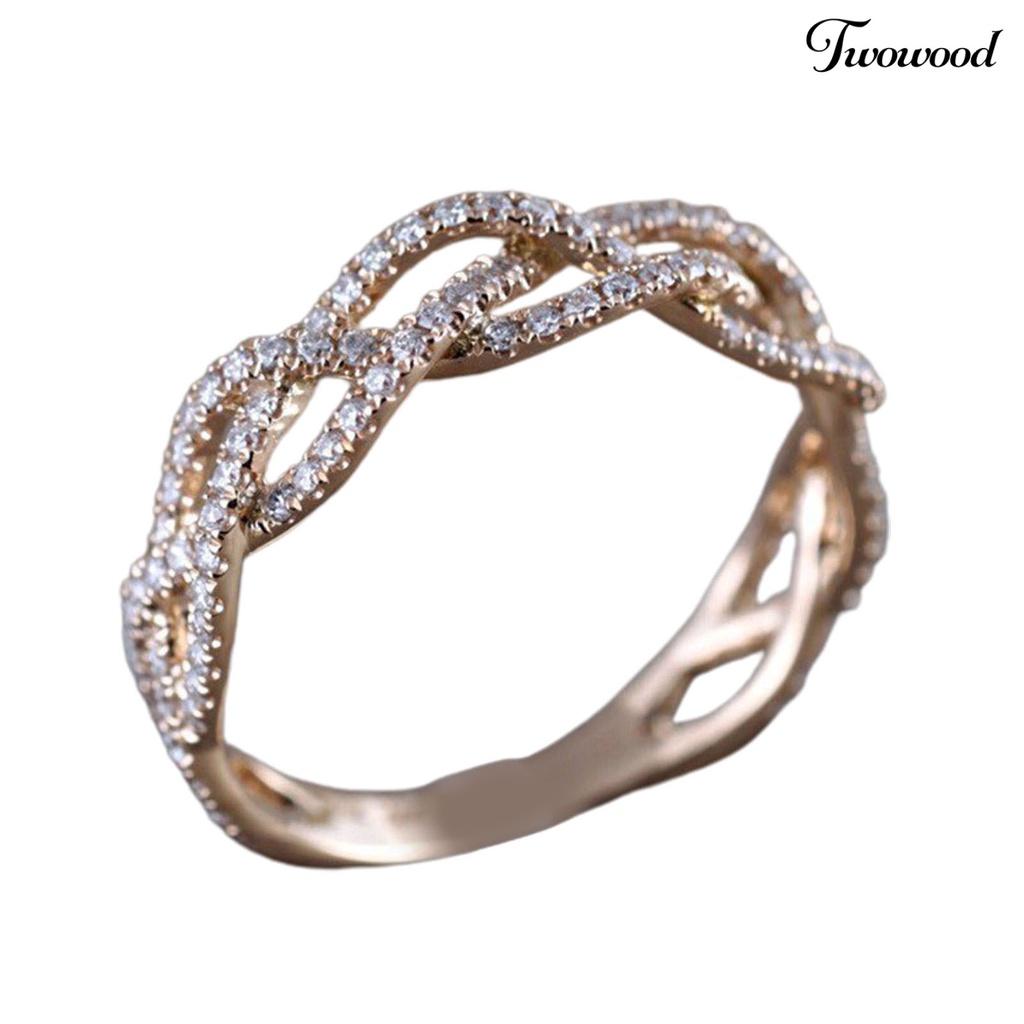 Twowood Women Ring Twisted Shape Rhinestones Jewelry Fashion Appearance Electroplated Finger Ring for Wedding