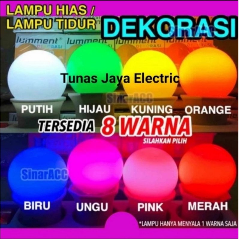 Bohlam Lampu LED Warna 3W + Fiting Colok untuk Lampu Dekorasi/Tidur