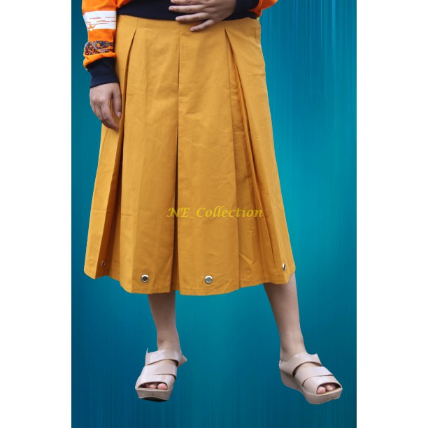 Rok Ring 7/8 Kuning Mustard Rok Wanita Bahan Katun Premium Tebal Rok Rempel Aksen Ring Bawah Trendy