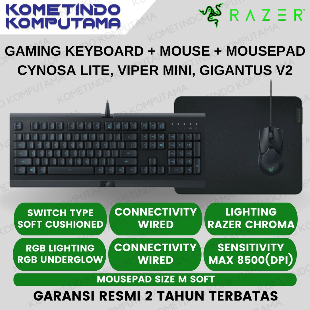 Razer Level Up Bundle - Keyboard Cynosa Lite, Mouse Viper Mini, Mousepad Gigantus V2 Medium - Garansi Resmi ORIGINAL 100%