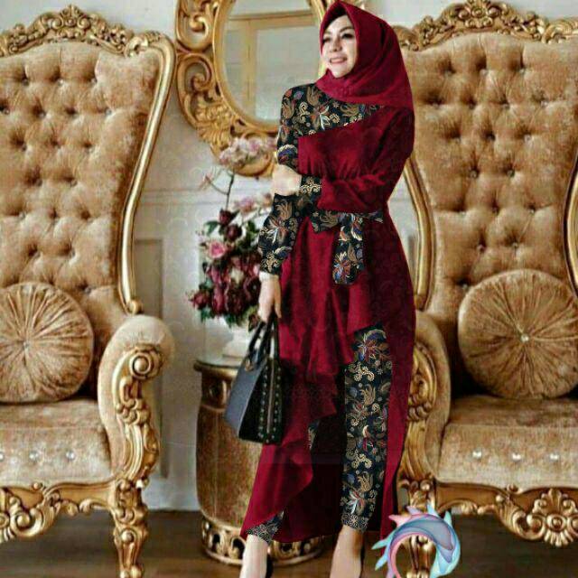 SET CELANA BELLALUNA BATIK, GAMIS HIJAB MUSLIM, DRESS MAXY, SETELAN