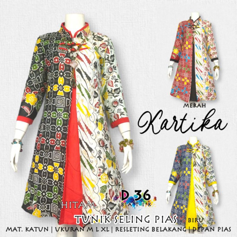 Tunik Pias Seling Kartika motif bunga Atasan Batik Modern Kasual Kerja Cantik Kondangan Grosir seragam batik kuliah remaja ibu ibu trendi kekinian modern