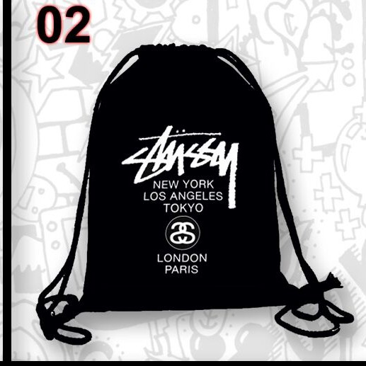 tas serut stussy,tas multifungsi,tas ransel,bakpack,drawsting bag