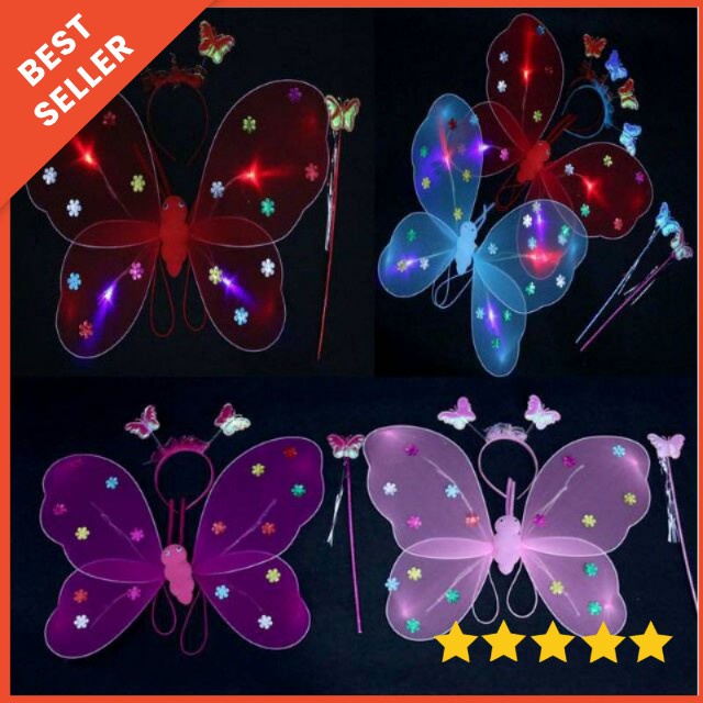 ZHAFIRA KIDS STORE - 1sett SAYAP PERI KUPU KUPU LED SAYAP TONGKAT BANDO / SAYAP PERI / FAIRY WING