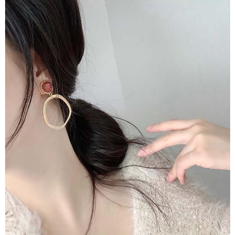 925 hard jarum perak retro Korea geometris frosted Cincin telinga kancing Elegan liar anting-anting