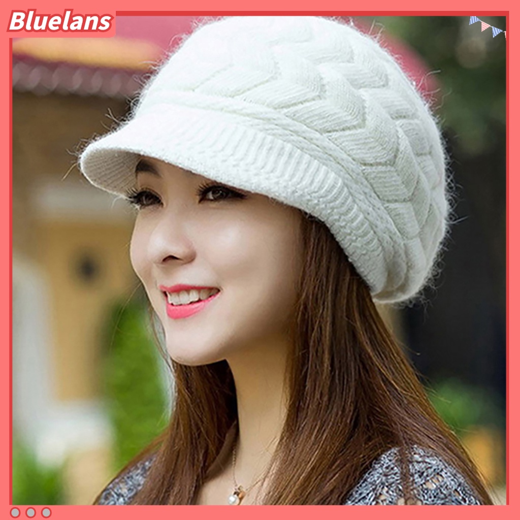 Bluelans Topi Rajut Topi Bahan Bulu Kelinci Imitasi Hangat Untuk Wanita Alat Peramal Cuaca Dingin