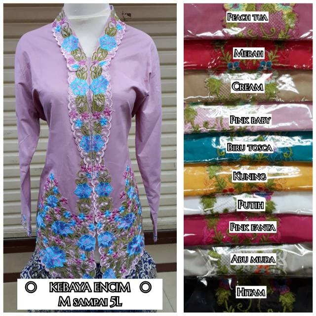 Kebaya encim bordir warna