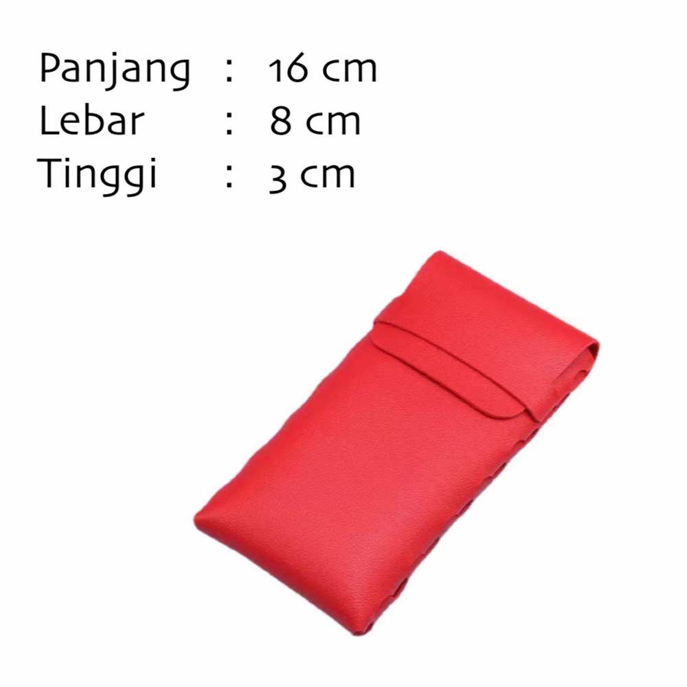 1 Pcs Pouch / Dompet Leather [ Biru Muda ] Pelindung Kacamata - 16 x 8 cm - LEATHER POUCH