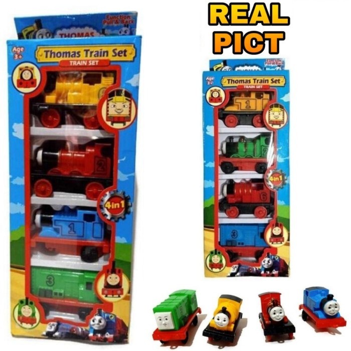 Mainan Thomas Train Set Mini Isi 4 pcs Mekanisme Pullback