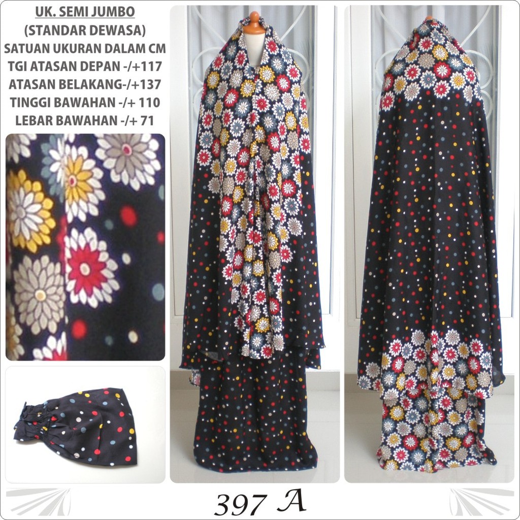 Mukena bali dewasa katun rayon motif bunga dan polkadot kecil 397A