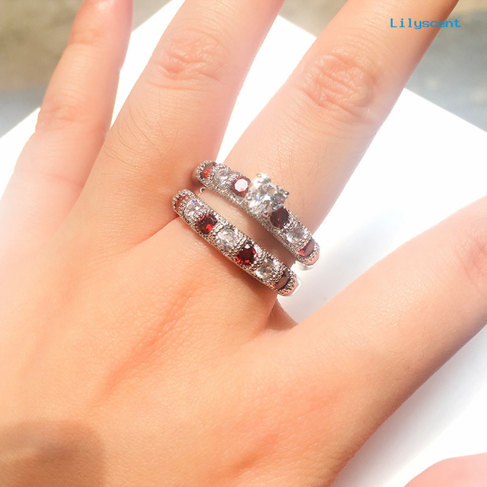 2pcs Cincin Berlian Imitasi Bentuk Hati Untuk Wanita