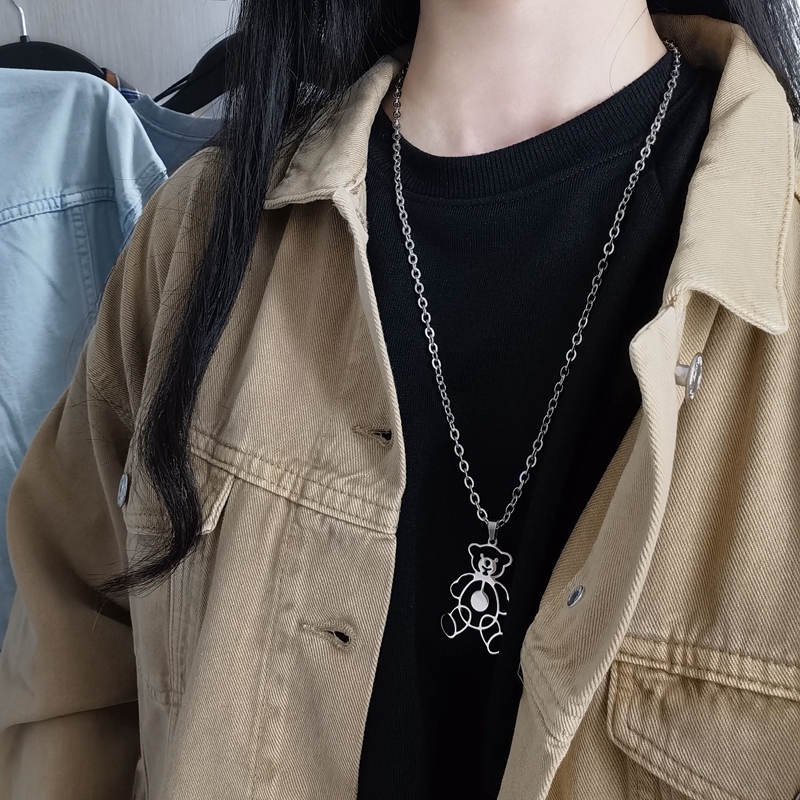 Kalung Hias Liontin Beruang Model Hollow Gaya Hip Hop Untuk Pria Dan Wanita