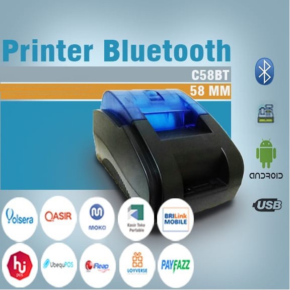 PRINTER BLUETOOTH THERMAL KASIR 58MM SUPPORT HP ANDROID (MOKAPOS/GOBIZ/GRAB/PAWOON/MAJOO)