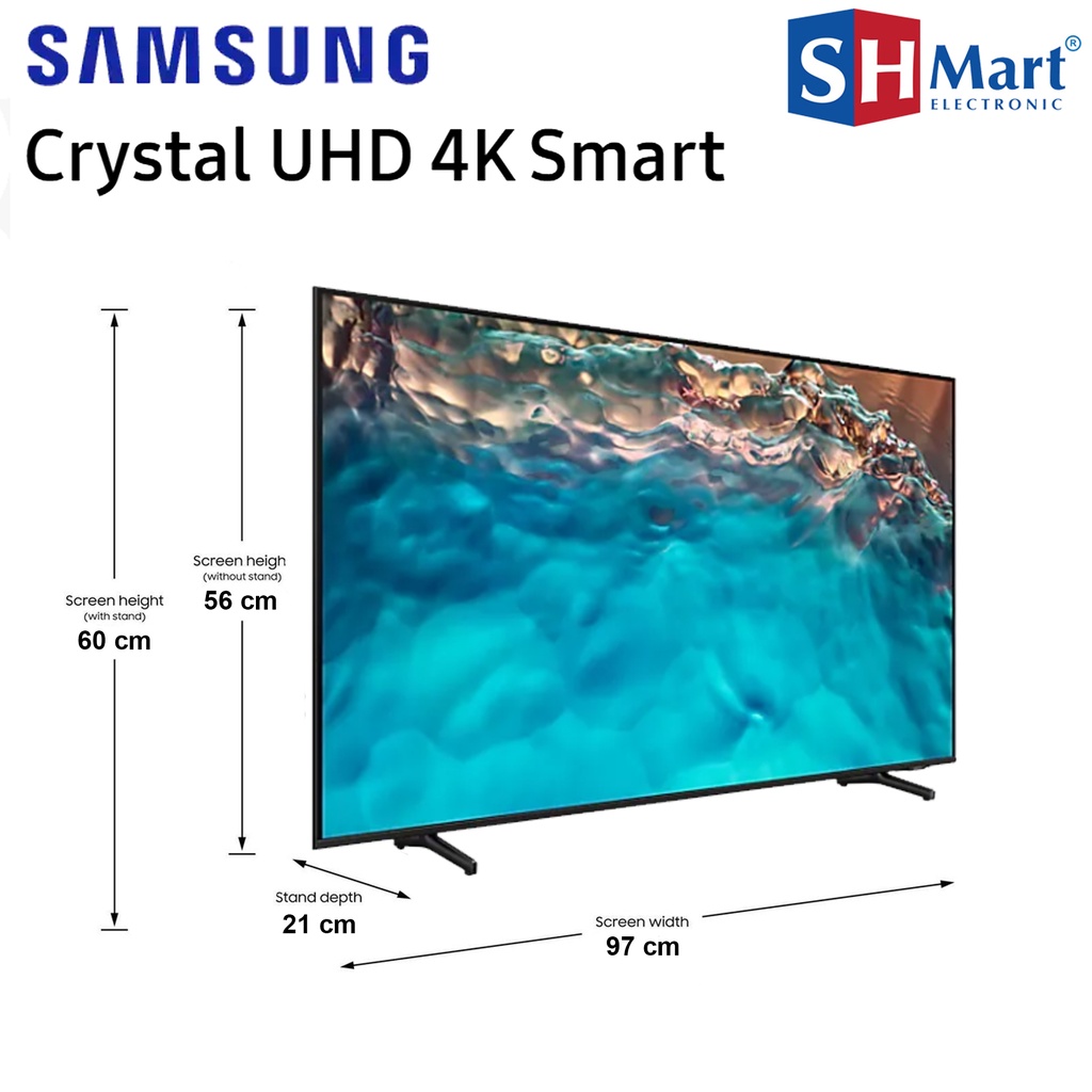 SMART TV SAMSUNG 43 INCH CRYSTAL UHD 4K UA43BU8000KXXD 43BU8000 NEW 2022 GARANSI RESMI (MEDAN)