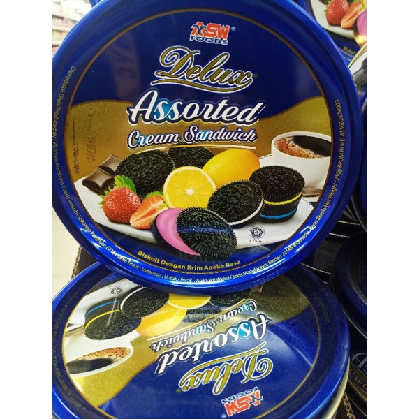 

ASW FOODS DELUXE ASSORTED 250 GRAM CREAM SANDWICH BISCUIT KALENG LEBARAN ANEKA WARNA WARNI IDUL FITRI