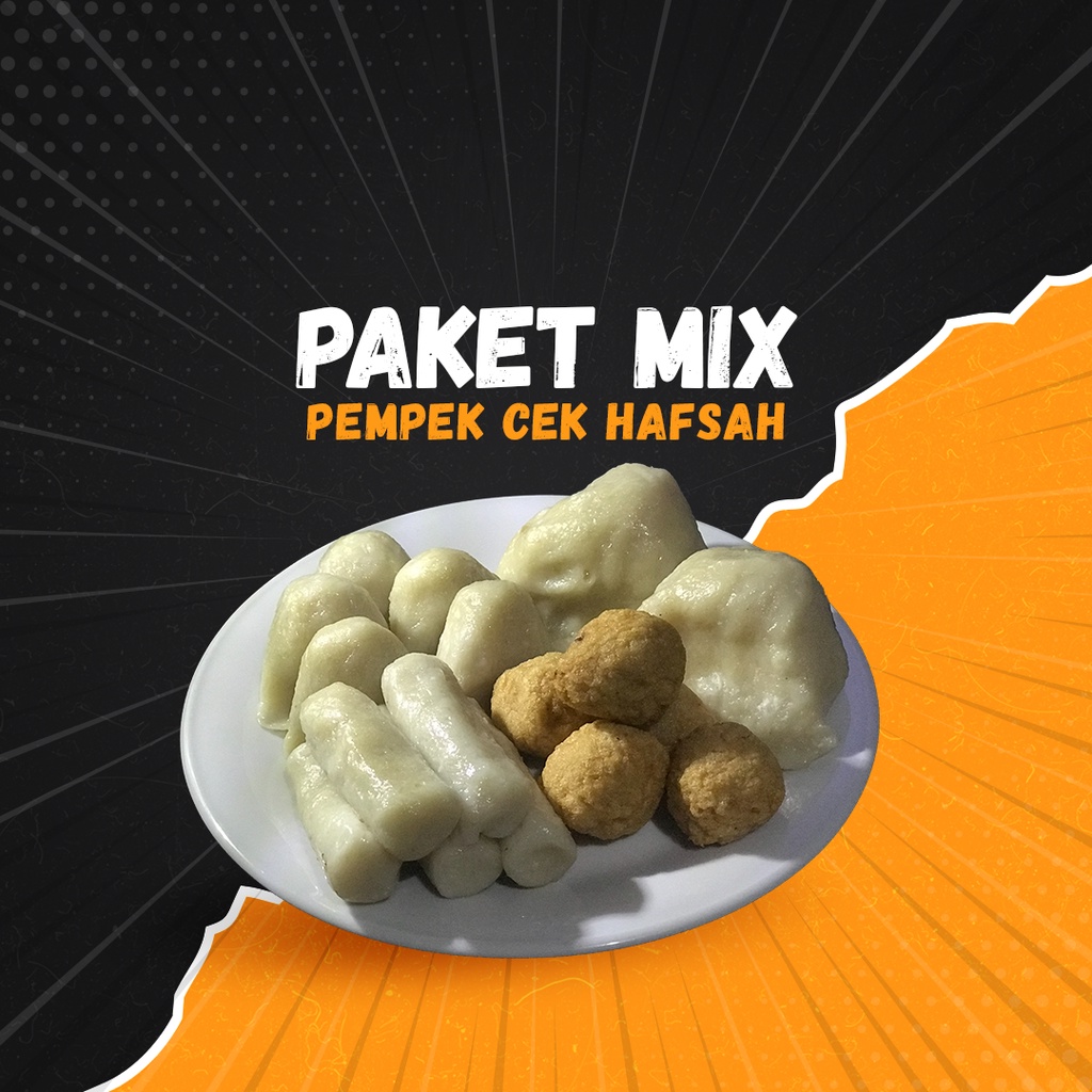 Pempek Cek Hafsah empek empek palembang asli paket mix (pempek lenjer, pempek adaan, pempek telur, pempek kulit, pempek kapal selam) + Cuko