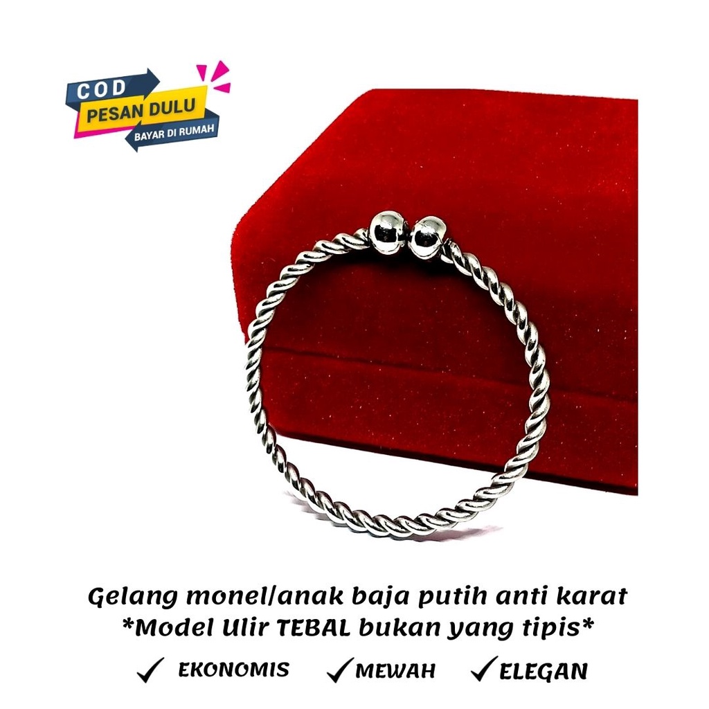 GELANG ANAK BAJA PUTIH MODEL ULIR TEBAL BUKAN ULIR TIPIS,GELANG MONEL,GELANG ANAK BAJA PUTIH DIAMETER 12 CM,GELANG KESEHATAN,DIJAMIN ANTI KARAT SELAMANYA