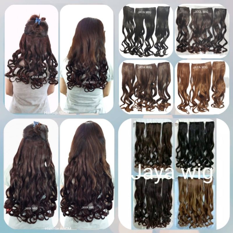 Hair clip Sambungan Rambut Wanita Yang Pake Klip Hair klip Curly 3 Layer Panjang 45cm Dan 60cm