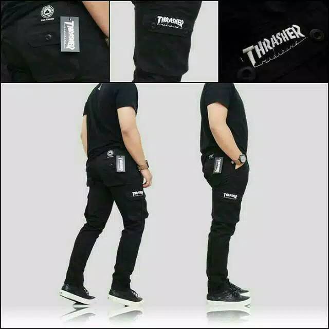 Celana Cargo PANJANG THRASHER PREMIUM / celana cargo panjang cowo / CARGO PANJANG THRASER HITAM