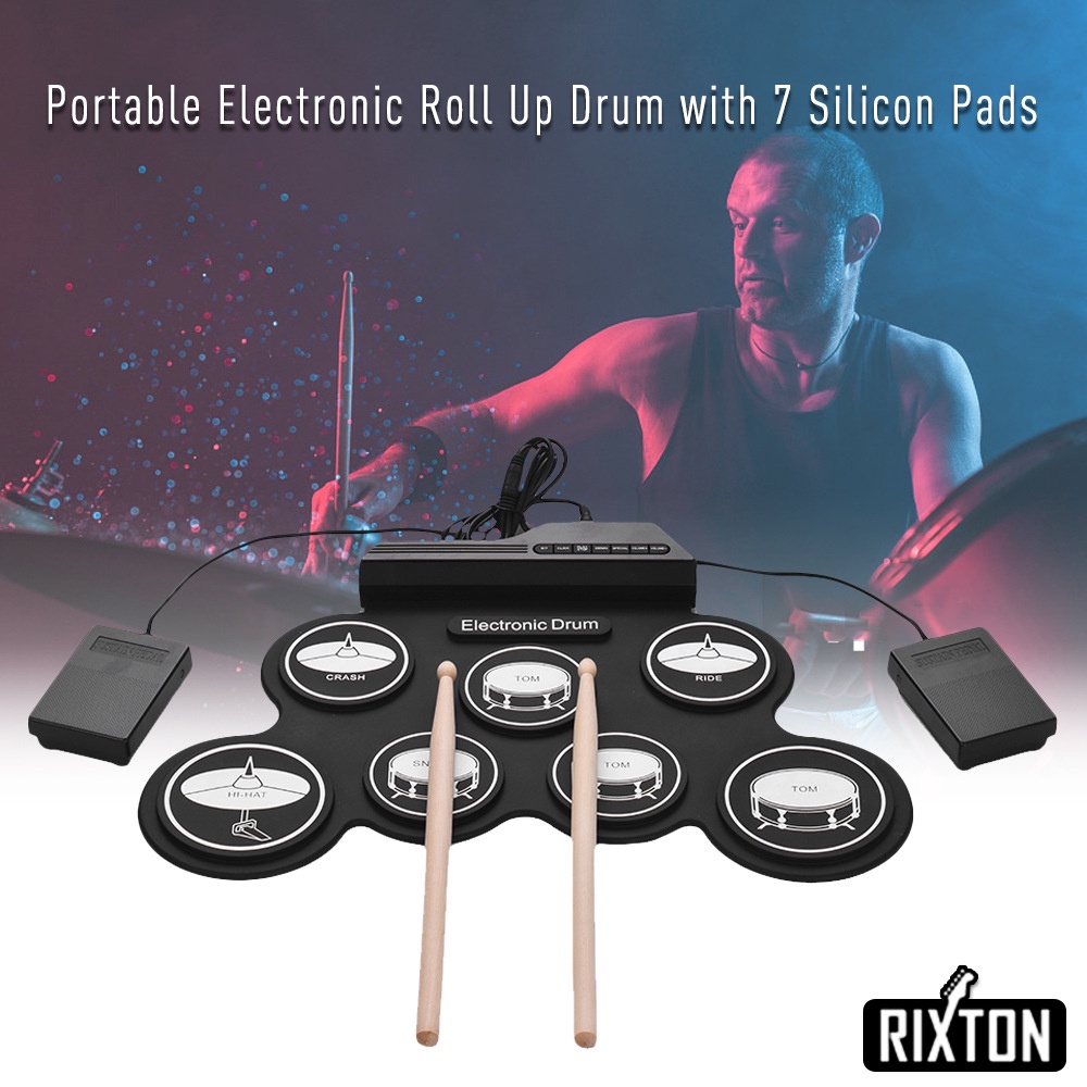 Rixton Digital Portabel Drum Roll Drum Elektronik Perkusi Portabel Silicone Hand Roll Drum Kit Drum Jazz USB Elektronik Drum Kit