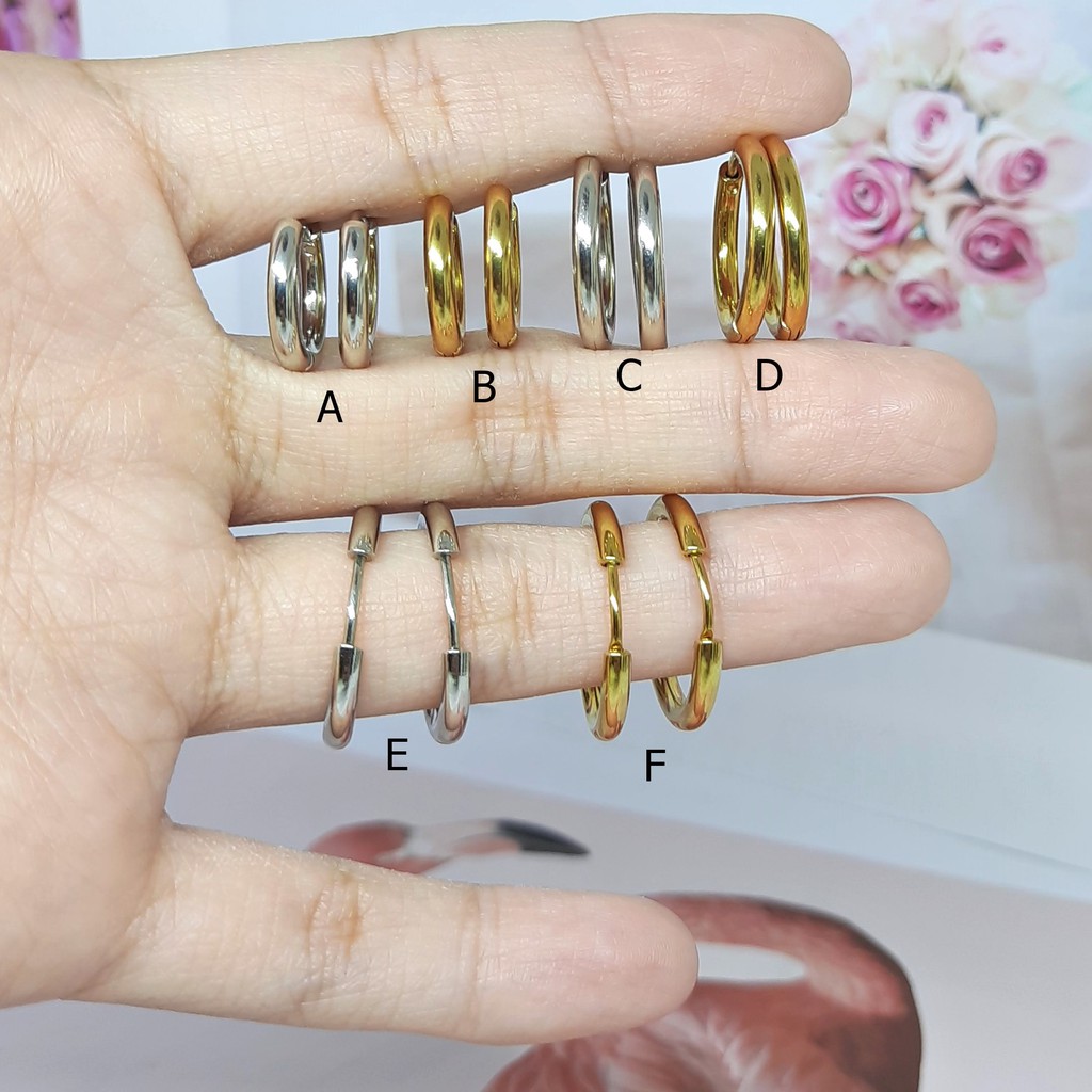 Anting Titanium Gipsy Bulat Polos Simple Giwang Bulat Love Silver Gold - BE377