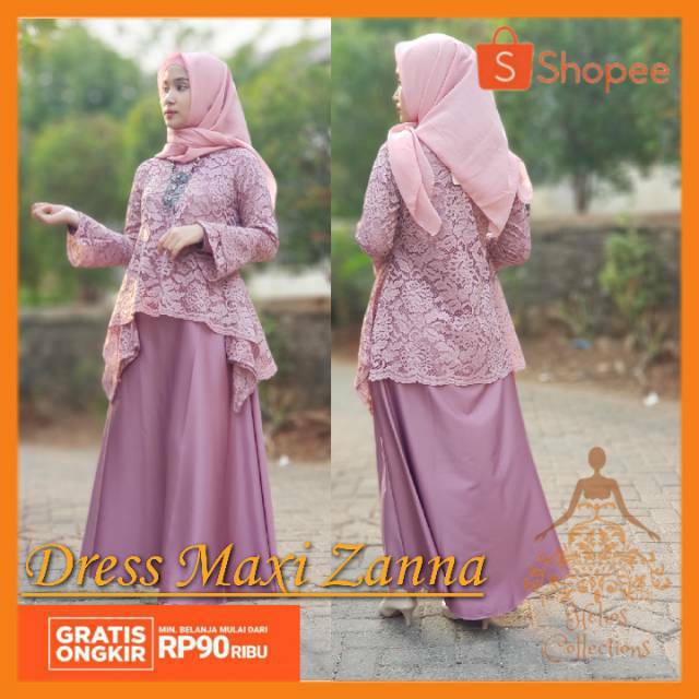 Gamis Dress brukat zanna / Dress maxi zanna / Dress brukat maxi / Dress brukat maxi velvet combi kon
