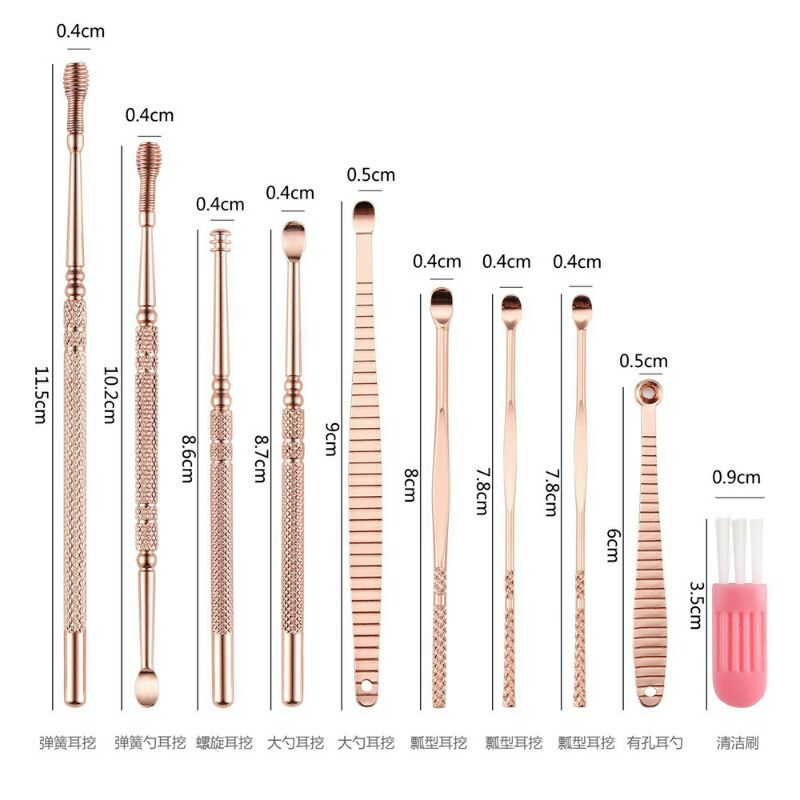 Sumifun Set Pembersih Telinga Korek Kuping Ear Spoon Tool 10Pcs - Rose Gold