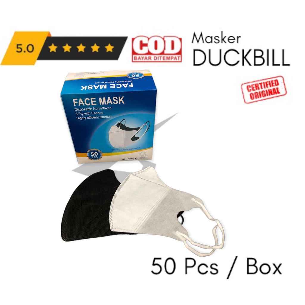 [TANGSEL] FACEMASK 50 Pcs | Masker DUCKBILL | Garis Duckbill Earloop | 4D Disposable Face Mask Origi