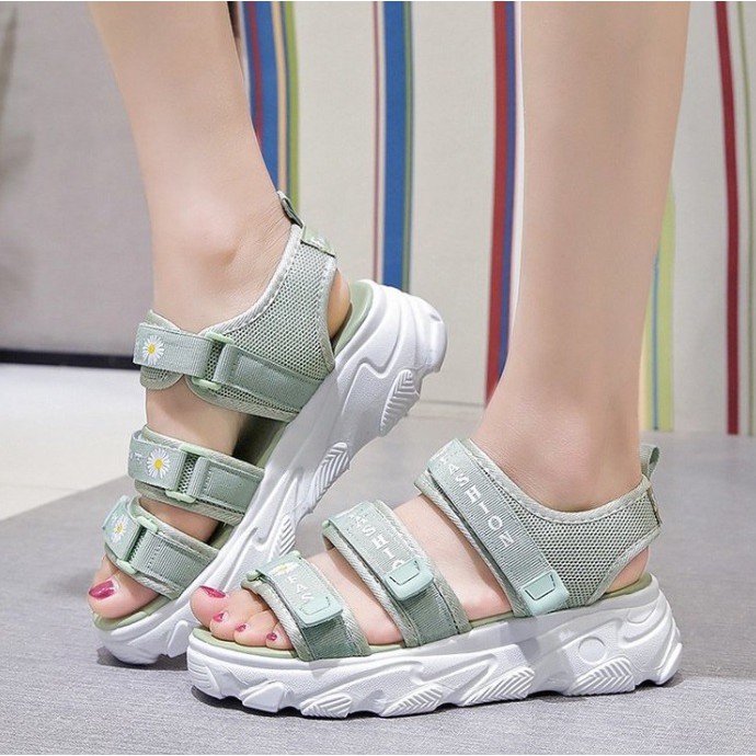 TBIG [COD] Sandal Gladiator 3 Tali Strap FLOWER Wanita Import Korea Style Santai Gunung Wanita