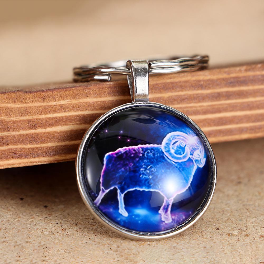 Top Constellation Gantungan Kunci Gantungan Kunci Wajah Ganda Hadiah Persahabatan Celestial Keyring Leo Libra Scorpio Sagitarius