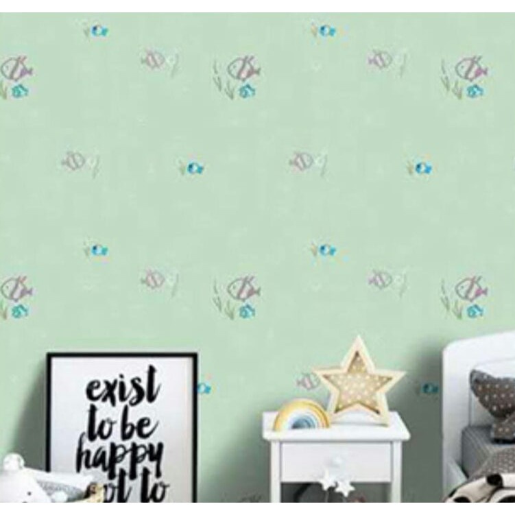 Wallpaper Murah - Wallpaper Dinding Stiker Dinding - Wallpaper Dinding Minimalis - Motif Ikan HIjau