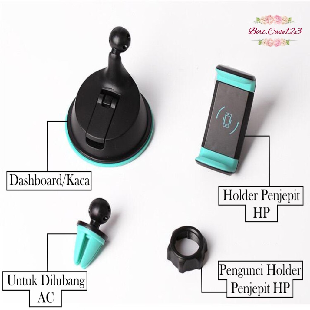 JXCH 2in1 Holder mobil HP car Holder Stand Dashboard AC KACA GPS universal phone 360 derajat BC2235