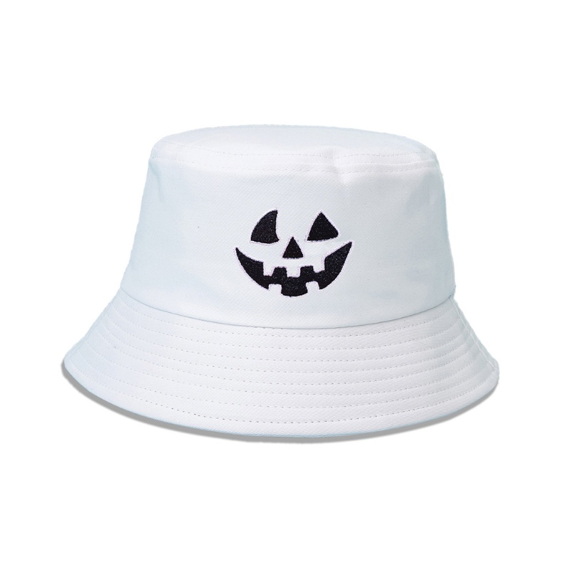 Topi Bucket Model Lebar Motif Kartun Labu Halloween Ukuran 56-58cm Untuk Travel