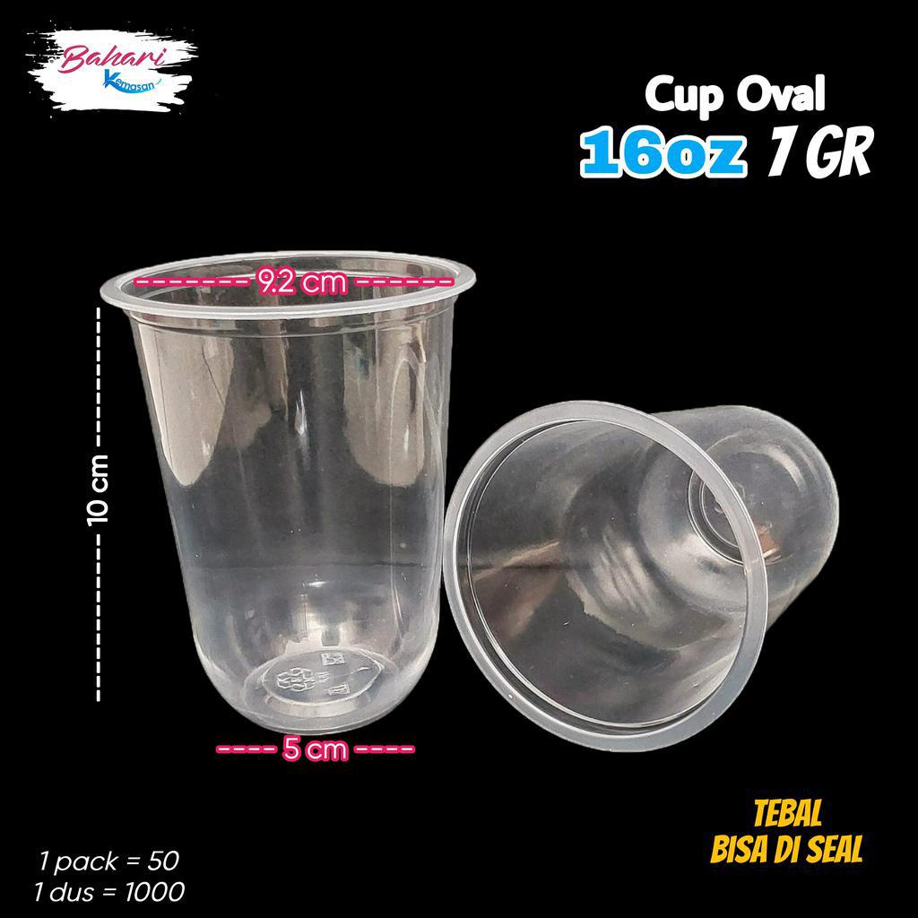 [ 1 Dus ] Gelas Cup Plastik BSM Oval Tebal 14oz 16oz isi 1000