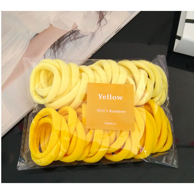 Ikat Rambut Korea Towel Ring Set ( isi 50pcs)-TOWEL RING - YELLOW