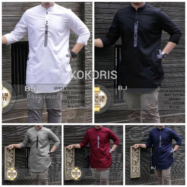 Kurta Pakistan Pocket Ori MARAJO kancing Polos Lis Songket  Pria Remaja Dewasa Simple Baru