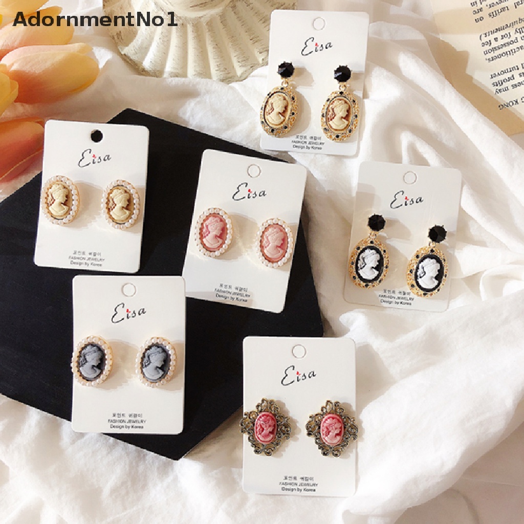 (AdornmentNo1) Anting Tusuk Bentuk Oval Motif Ukiran Ratu Antik Vintage Bahan Akrilik Untuk Wanita