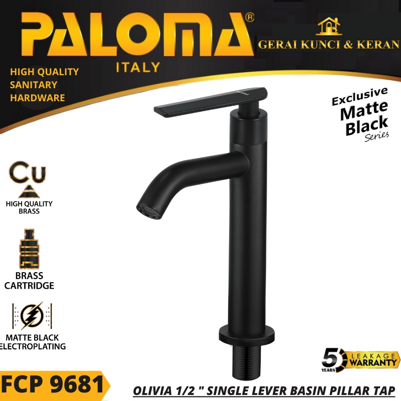 PALOMA FCP 9681 Keran Wastafel Sink Cuci Tangan Basin Meja Kran Air HITAM BLACK MATTE