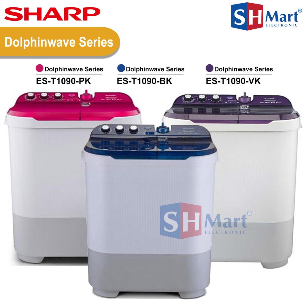 MESIN CUCI SHARP 2 TABUNG 10 KG AQUAMAGIC KG ES-T1090 / EST1090 DOLPHIN PULSATOR GARANSI RESMI