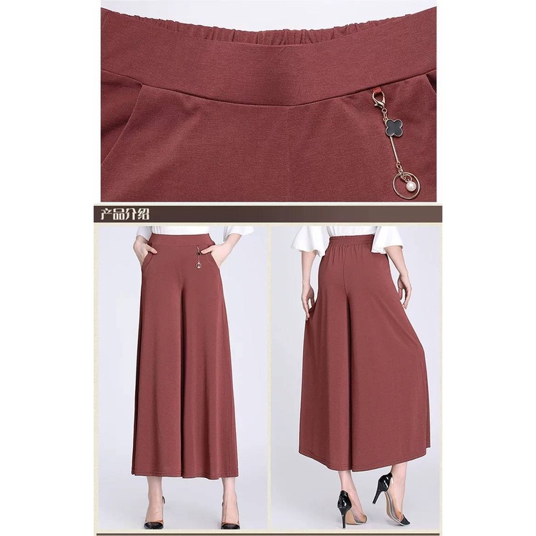 M-2XL Celana Wanita Sifon Longgar Kasual Bernapas Pinggang Tinggi  Lebar Kaki Pleated Celana Crop Pants