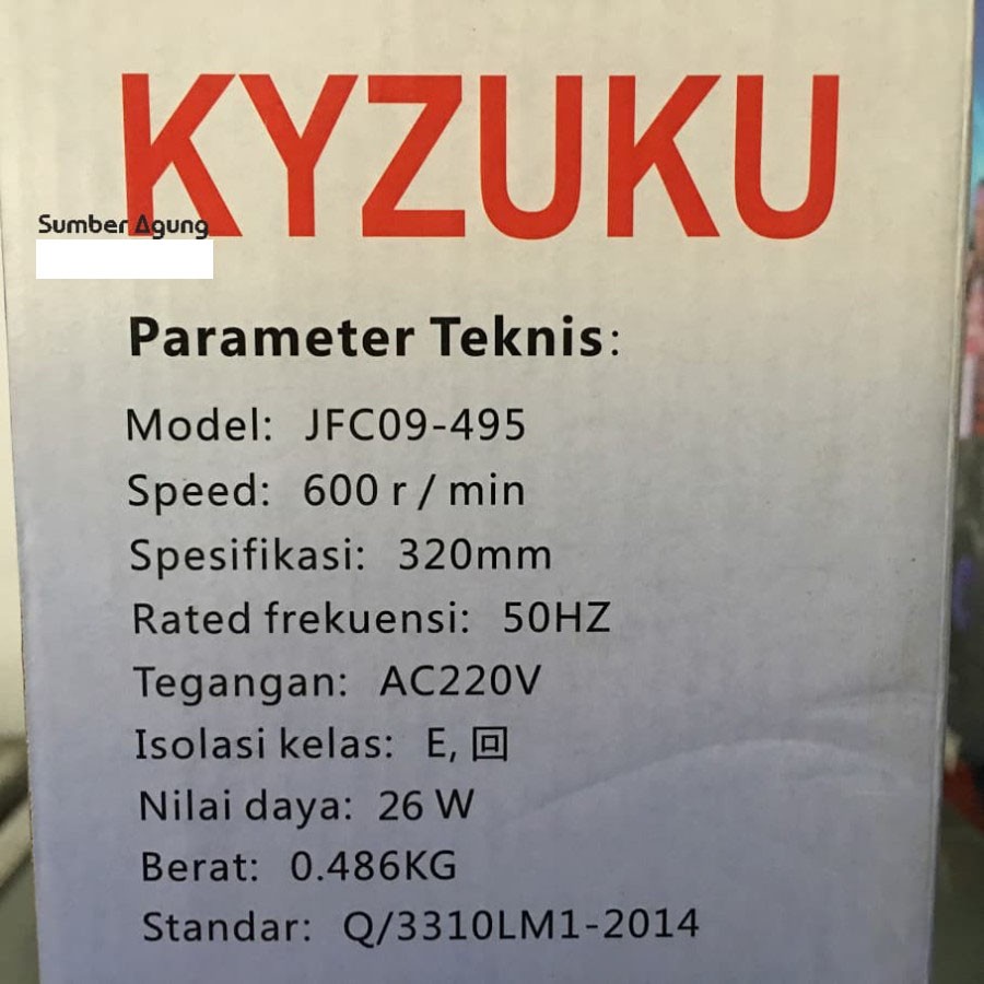 Kipas Jepit 5 Sayap Kencang Kyzuku JFC09-495 26W Hemat Listrik Cepat
