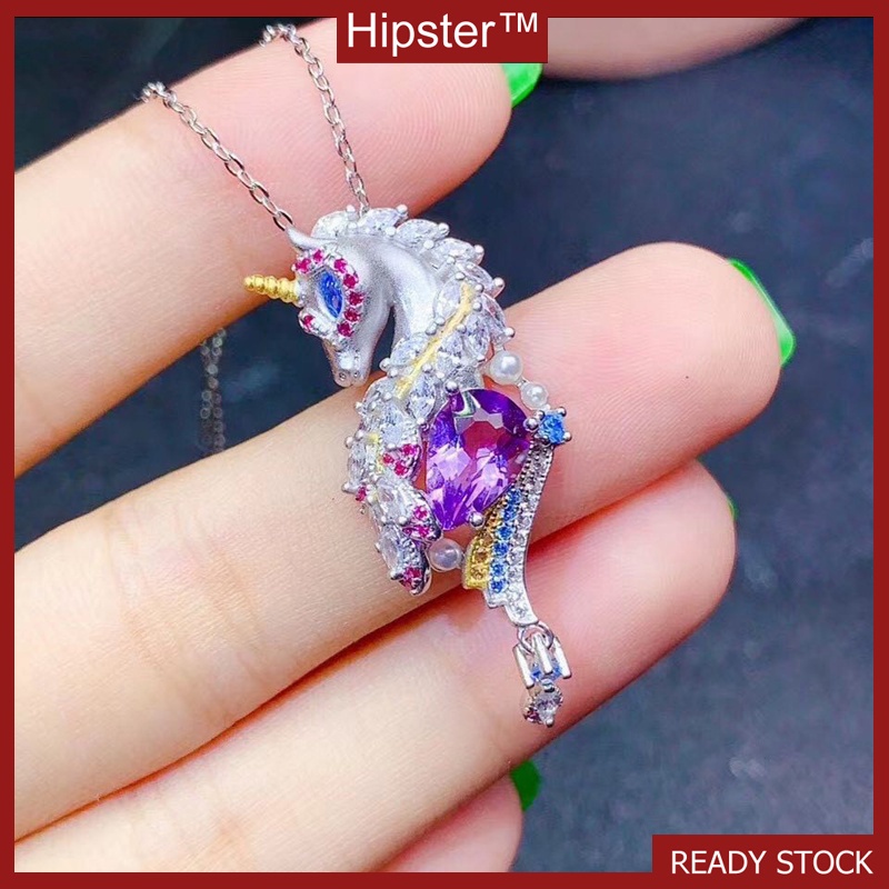 Luxurious and Personalized S925 Silver Unicorn Amethyst Necklace