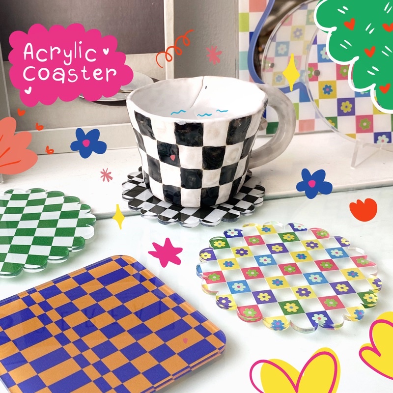 Coaster acrylic checkered edition | Tatakan gelas akrilik by Yeele