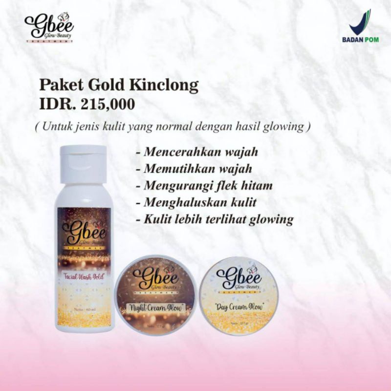 FREE FW WASH GOLD GBEE GLOW BEAUTY PAKET KINCLONG GOLD | FACIAL WASH | SABUN MUKA | DAY CREAM GOLD |