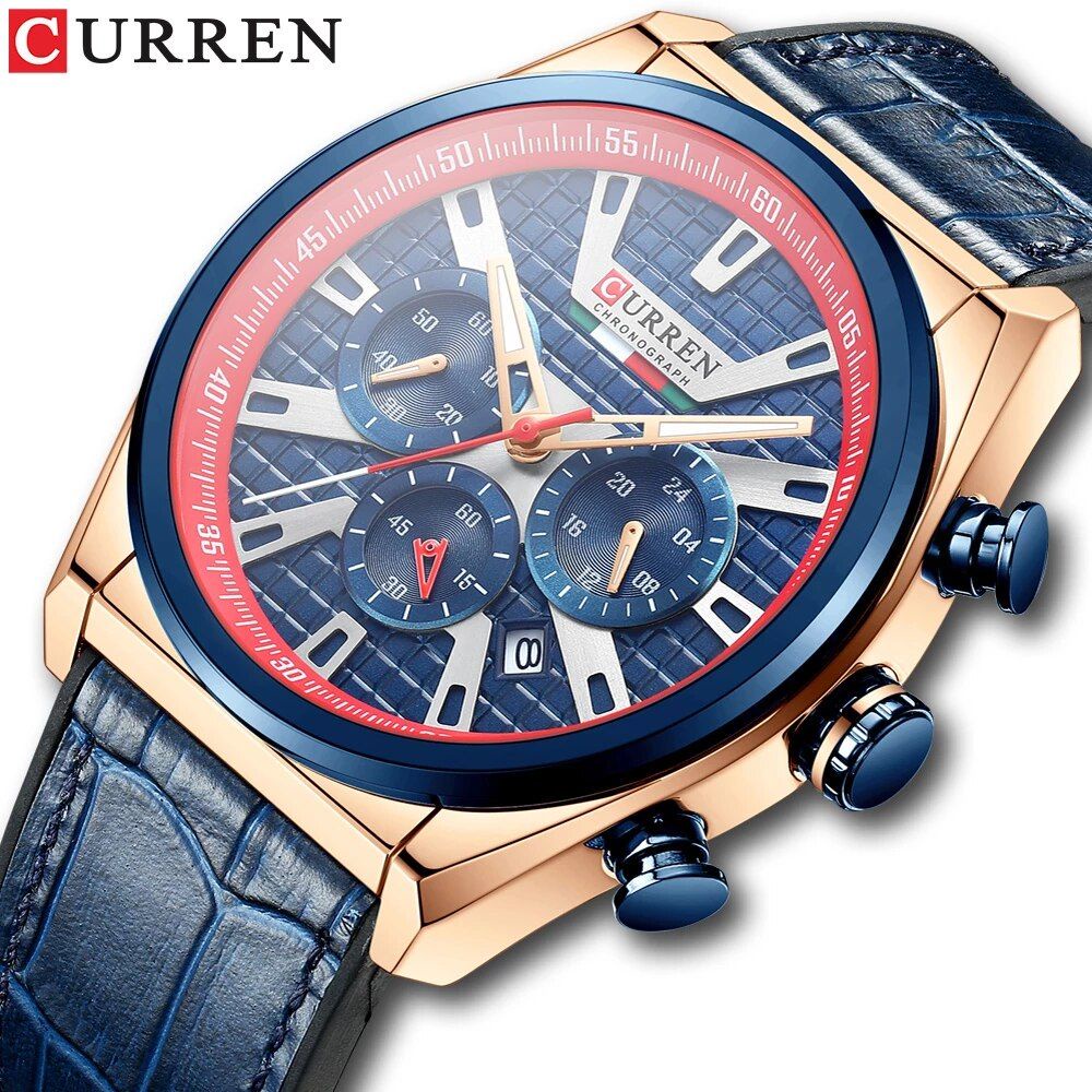 CURREN 8392 Jam Tangan Pria Tali Kulit Chronograph Luminous Hand WK-OS