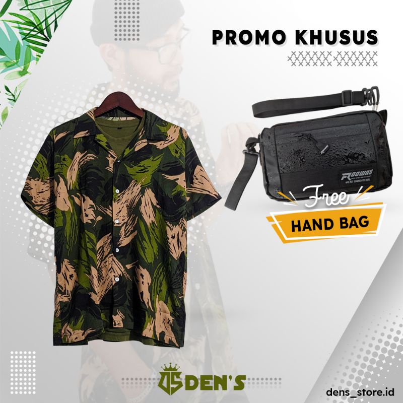 KEMEJA PRIA , KEMEJA SURFING, KEMEJA HAWAI, KEMEJA KATUN RAYON MOTIF FLORAL FREE HANDBAG WATERPROFF