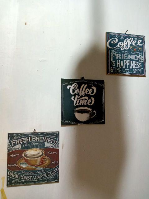 Hiasan Dinding Poster Kayu Cafe Coffee 20x20cm Minimalis Shabby Chic Dekorasi Rumah Walldecor