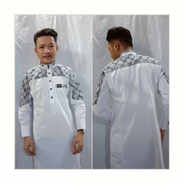 Gamis Aljar Kombinasi Putih / Gamis Muslim / Aljar Aj