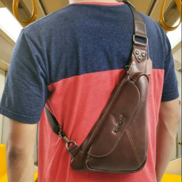 Kulit Asli Tas Selempang pria Dada Punggung kulit sapi original slempang unik
